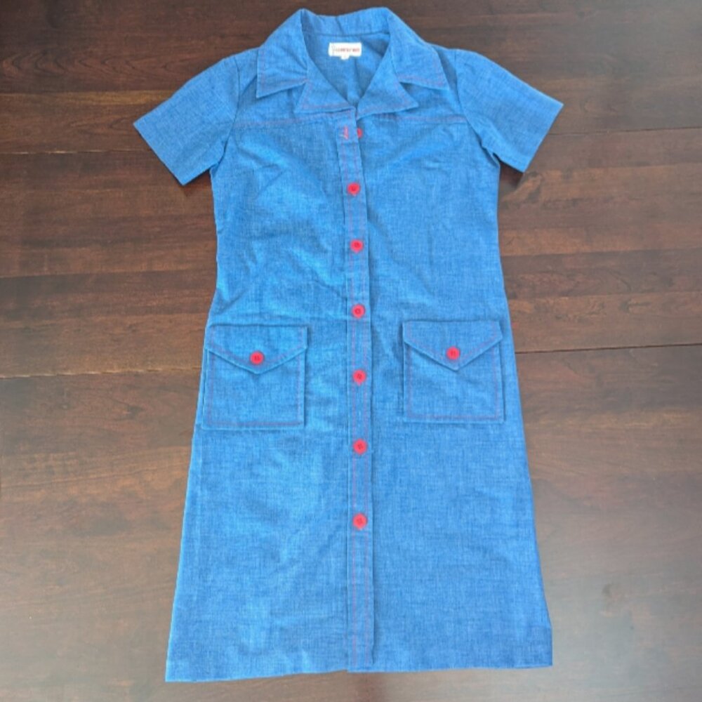 Vintage Country Miss Womens 16 Denim Collared Dress Rockabilly Cowgirl Western